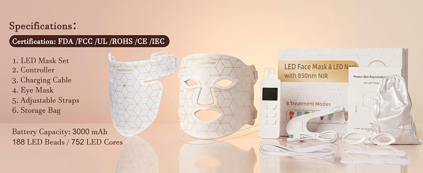 Máscara Facial de Terapia com LED para Pele Radiante
